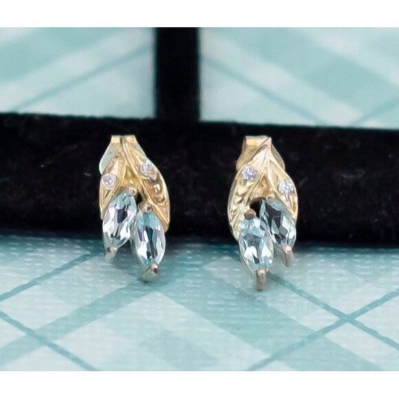 Vintage Elven Leaves Sterling Silver Stud Earrings by Avon - L22 - Picture 2 of 3